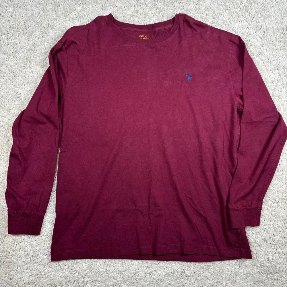 Polo Ralph Lauren Mens Burgundy Classic Fit Long Sleeve Polo Shirt L G‎